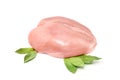 Raw chicken breast fillets skinned, bay leaves , isolated on white with clipping path