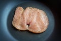Raw chicken breast fillets (skinned), on pan Royalty Free Stock Photo