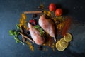 Raw chicken breast fillets with vegetables and spices Royalty Free Stock Photo