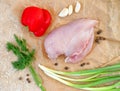 Raw chicken breast fillets with vegetables top view Royalty Free Stock Photo