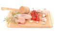 Raw chicken breast with tomatoes and mushrooms. Royalty Free Stock Photo