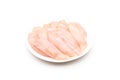 Raw chicken breast in white dish isolated on white