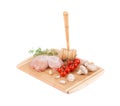 Raw chicken breast on the wooden board. Royalty Free Stock Photo