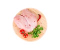 Raw chicken breast on wooden platter. Royalty Free Stock Photo