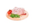 Raw chicken breast on wooden platter. Royalty Free Stock Photo