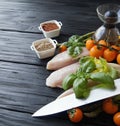 Raw chicken breasts with herbs spices Royalty Free Stock Photo