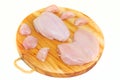 Raw chicken on a cutting board is isolated white background Royalty Free Stock Photo