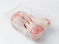 Raw Chicken Drumsticks in a Plastic Container Isolated, Uncooked Poultry Legs, Fresh Hen Meat