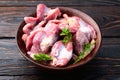 Raw chicken giblets gizzard ( stomach ) , meat background