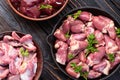 Raw chicken giblets raw poultry meat set : liver, stomach and heart Royalty Free Stock Photo