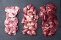 Raw chicken giblets raw poultry meat set : liver, stomach and heart Royalty Free Stock Photo