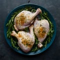 Raw chicken legs seasoned with salt, spices, and herbs Royalty Free Stock Photo