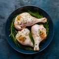 Raw chicken legs seasoned with salt, spices, and herbs Royalty Free Stock Photo