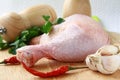 Raw chicken legs and spices Royalty Free Stock Photo