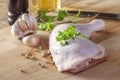 Raw chicken legs with spices and vegetables Royalty Free Stock Photo