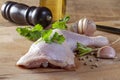 Raw chicken legs with spices and vegetables Royalty Free Stock Photo