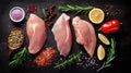 Raw chicken meat fillet seasoning AI generated image Royalty Free Stock Photo