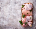 Raw chicken meat fillet, thigh, wings and legs Royalty Free Stock Photo