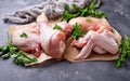 Raw chicken meat fillet, thigh, wings and legs Royalty Free Stock Photo