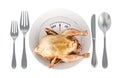 Raw chicken on the plate with weight scale. 3D rendering Royalty Free Stock Photo