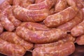 Raw chicken sausages close up for frying