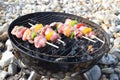 Raw chicken skewers ready to cook on the barbecue Royalty Free Stock Photo