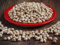 Raw Chickpea beans on wood