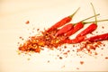 Raw chili and chili flakes