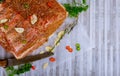 Raw chop pork meat, knife and herb. Food concept Royalty Free Stock Photo