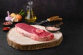 Raw chuck eye steak on wooden cutting board ready for cooking Royalty Free Stock Photo