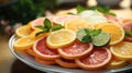 Raw citruses on plate on white background, Food and drink ingredients preparing. healthy eating theme Royalty Free Stock Photo