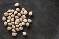 Raw clams on slate stone background. Seafood, Shellfish, top view, flat lay, ma.cro Royalty Free Stock Photo