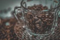 Raw coffee beans in a glass cup Royalty Free Stock Photo