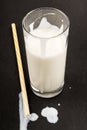 Raw and cold kefir drink in a glass with straw