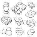 Raw and cooked eggs hand drawn vector illustration set Royalty Free Stock Photo