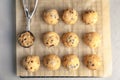 Raw cookie dough with chocolate chips and scoop Royalty Free Stock Photo