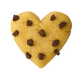 Raw cookie dough with chocolate chips in the shape of a heart, symbol of love, top view. Royalty Free Stock Photo