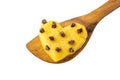Raw cookie dough with chocolate chips in the shape of a heart on a wooden shoulder. Royalty Free Stock Photo