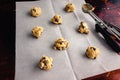 Scoops of Chocolate Chip Cookie Dough on a Sheet Pan Royalty Free Stock Photo