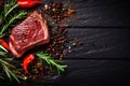 fried raw meat grill dark beef chop food background steak red. Generative AI. Royalty Free Stock Photo