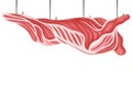 Raw Cow Carcass Hanging on Hook Vector Illustration