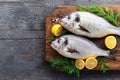 raw Culinary elegance dorado fish on cutting board Top view