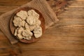 Raw Dehydrated Soy Meat or Soya Chunks on Wood Background Royalty Free Stock Photo