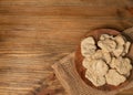 Raw Dehydrated Soy Meat or Soya Chunks on Wood Background Royalty Free Stock Photo