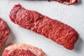 Raw denver, marble beef on white background side view close up Royalty Free Stock Photo