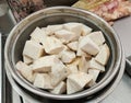 Raw Diced Taro in a Metal Strainer Royalty Free Stock Photo