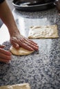 Raw dough preparation of moroccan traditional rghaif pancakes Royalty Free Stock Photo