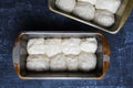 Raw dough prepared in the pan