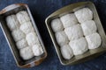 Raw dough prepared in the pan