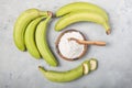 Raw and dried green bananas, plantain flour, resistant flour, prebiotic food, gut health